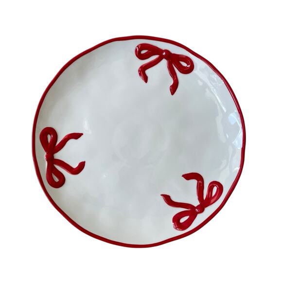 Hand Painted Coquette Red Bow Dinner Plates 10.25in White Ceramic Set of 4 NEW - Picture 13 of 13